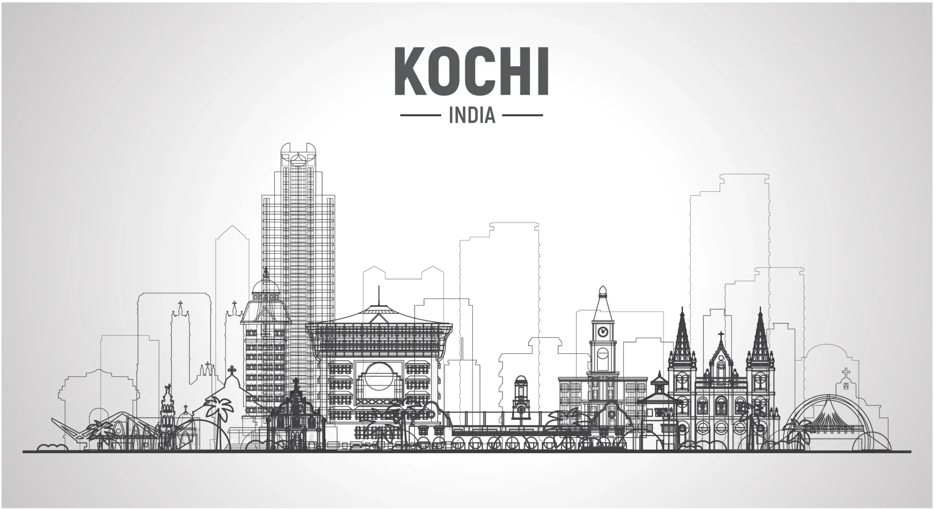 kochi-india-city-line-white-background-template